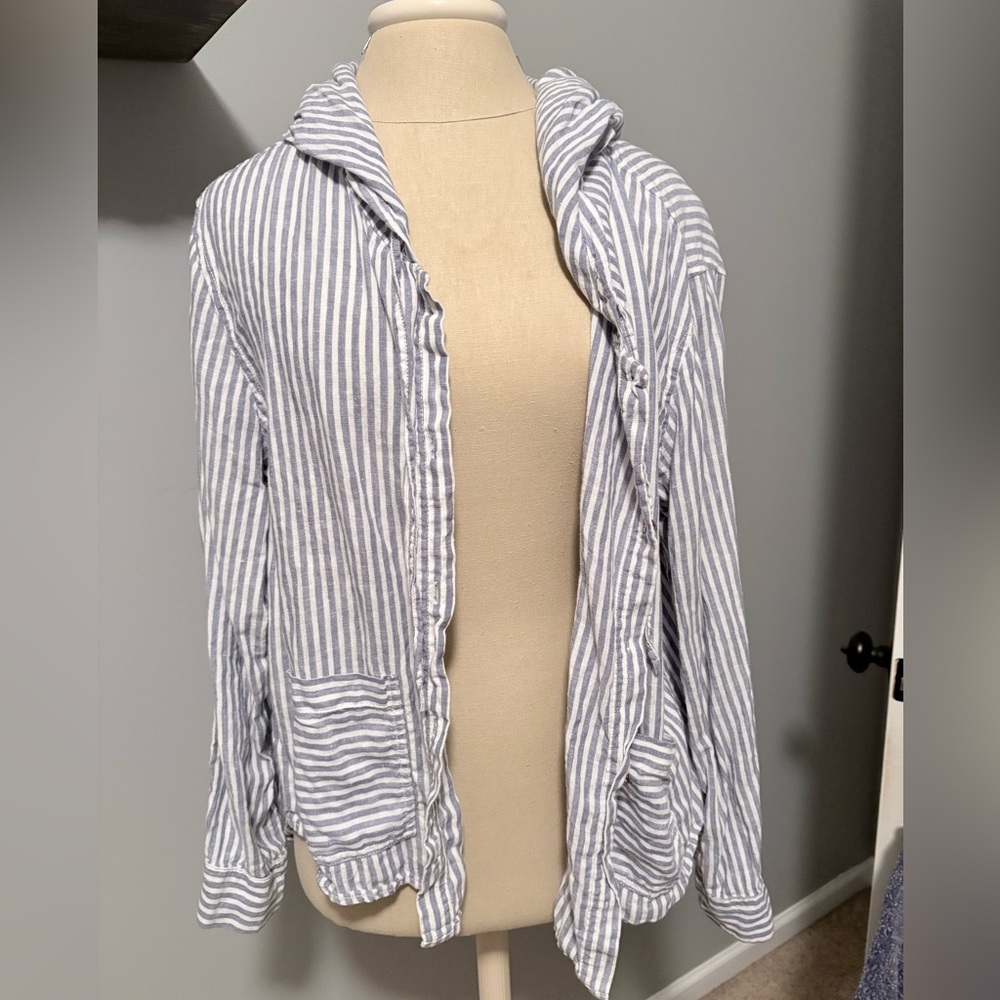 Tahari Blue and White Striped Linen Jacket